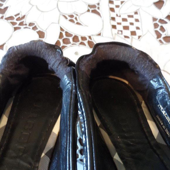 Burberry Black Patent Leather Gray Nova Check Quilted Ballet Flats Size 36.5B - Picture 13 of 16